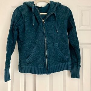 Faded Glory Paisley Teal Blue Fleece Jacket, Size S (4-6)